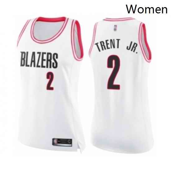 Womens Portland Trail Blazers 2 Gary Trent Jr Swingman White Pink Fashion Basketball Jersey